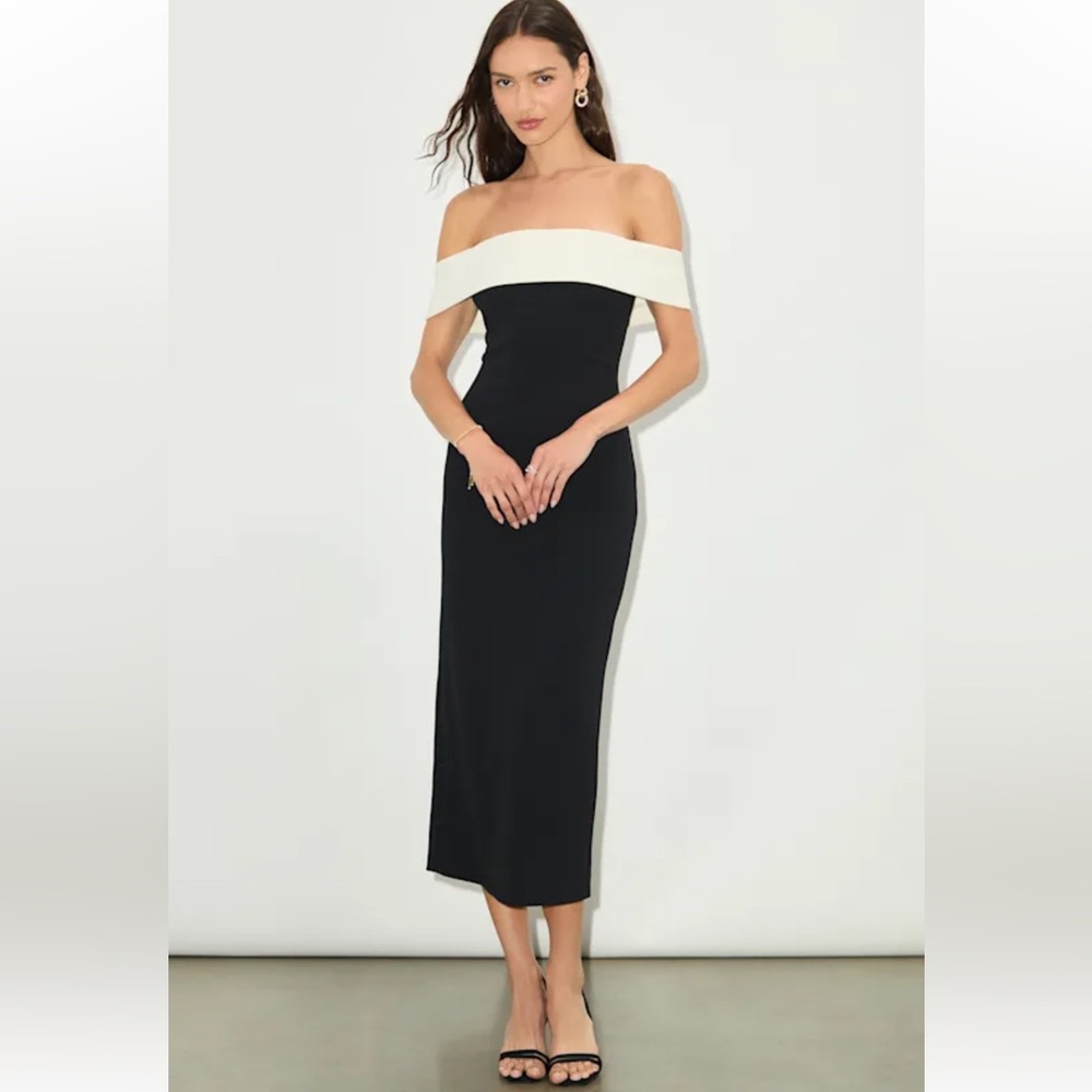 Lulus women Classic Black Maxi Dress with White Cowl Neck size L
